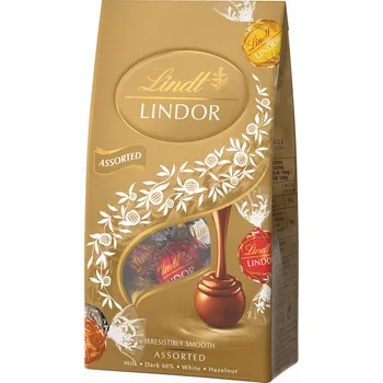 Bonboniéra Pralinky Lindt LINDOR 137 g Assorted - MIX / ZLATÁ stříška (jemná čokoláda / oblíbené švýcarské pralinky / papírová stříška)