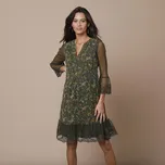 Šaty s krajkou a 3/4 rukávy khaki/purpurová 52