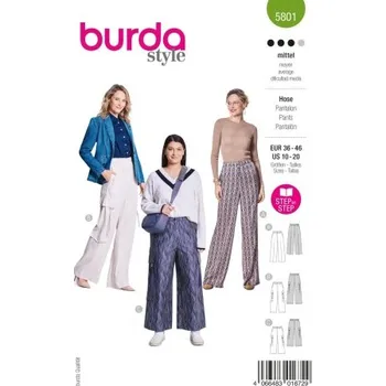 Volný čas Střih Burda 5801 na dámské kalhoty a cargo kalhoty -