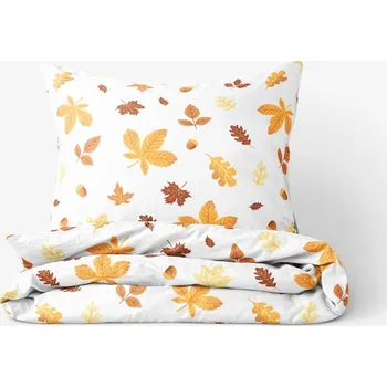 Povlečení Goldea Bavlněné povlečení - Podzimní listí bílé 140 x 200, 70 x 90 cm zipový uzávěr