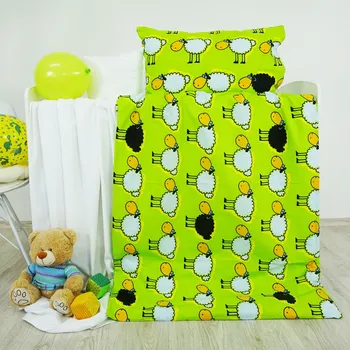 Povlečení dětské bavlněné ovečky zelené EMI: Polštář 90x70