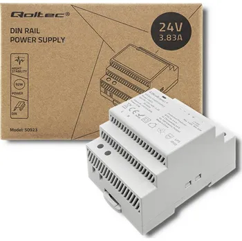 IP kamera Qoltec Napájecí zdroj na DIN lištu 92W 24V 3.83A Šedý