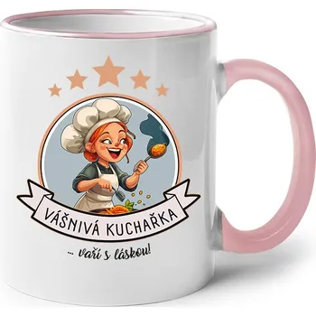 Keramický hrnek Vášnivá kuchařka, vaří s láskou, Barva Růžová, Velikost 330 ml, Canvas Keramický hrnek s barevným uchem Bezvatriko.cz 2680