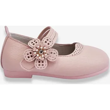 Dívčí polobotky Dětské kožené baleríny s květem Růžove Cobi 20