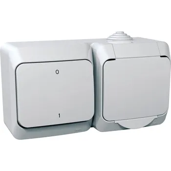 vypínač a zásuvka Schneider Electric WDE000502 Cedar Plus IP44 - Zásuvka SCHUKO 230V 16A a spínač dvojpólový řazení 2, bílá