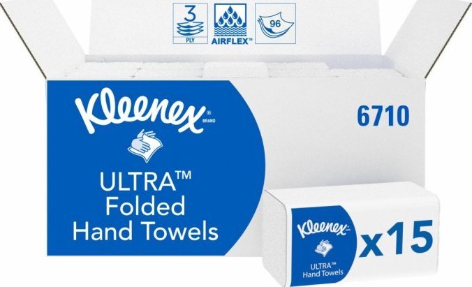 Kimberly-Clark (6710) KLEENEX® ULTRA SUPER SOFT Papírové ručníky skládané 3-vrstvé bílé, 15 balení x 96 utěrek - 1440 ks