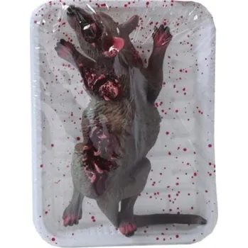 Party dekorace Halloweenská dekorace - mrtvá krysa na tácku