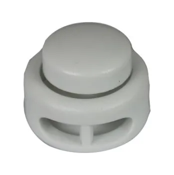 Knoflík Brzdička plastová 24303 na kul. šňůrku bílá 2 otvory PLASTOVÁ - Bílá, 18x18mm