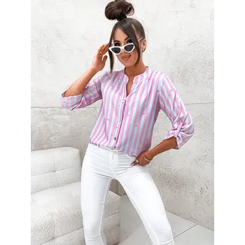 Dámská košile Růžovo-světle modrá pruhovaná košilová halenka (739) odstíny modré M (38)