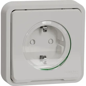 vypínač a zásuvka Schneider Electric MUR39132 Mureva Styl - Kompletní zásuvka 16A Schuko, clonky, bezšroubová, IP55, pro zapuštění, Bílá