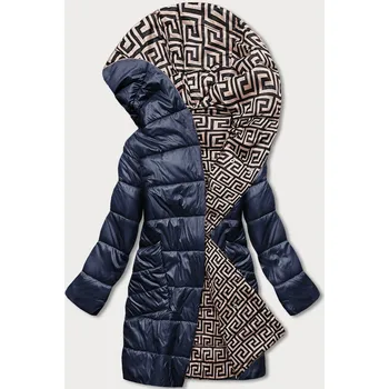 Tmavě modro-béžová přeložená obálková dámská bunda s kapucí (R8040) odstíny modré 48