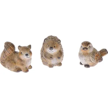Sada podzimních dekorací Zvířátka z lesa, keramika, 3 ks, hnědá