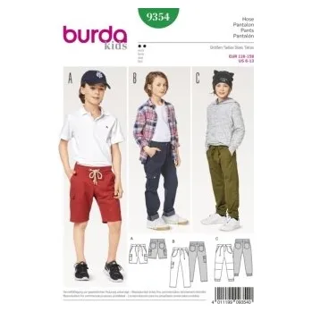 Volný čas Střih Burda číslo 9354 na kalhoty pro školní děti -