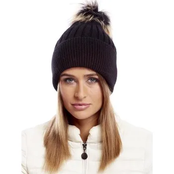Čepice Dámská čepice s lemem žebrovaná černá