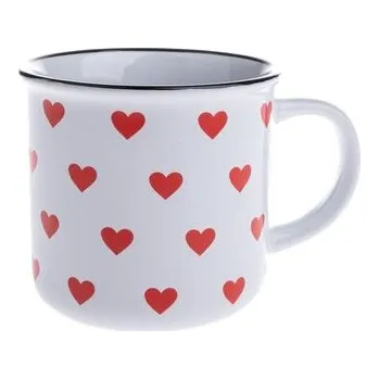 Keramický hrnek, bílý s červenými srdíčky, 400ml, 12/36