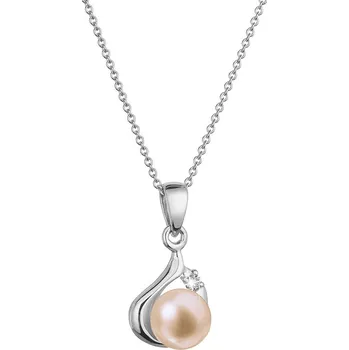 Náhrdelník Evolution Group s.r.o. Zlatý 14 karátový náhrdelník bílé zlato s růžovou říční perlou a briliantem 82PB00047 pink