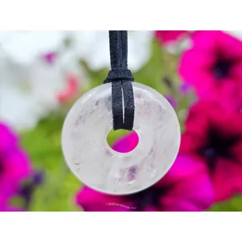 Přívěsek Křišťál přívěsek donut na kůži cca 25mm