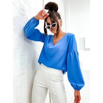 Dámská košile Světle modrá elegantní dámská halenka s ozdobnými rukávy (698) odstíny modré S (36)