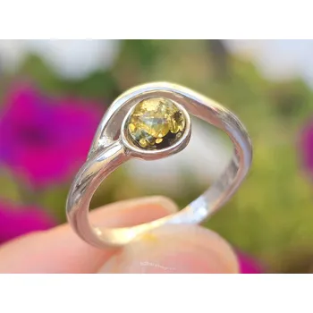 Prsten Jantar zelený prsten stříbro Ag 925/1000