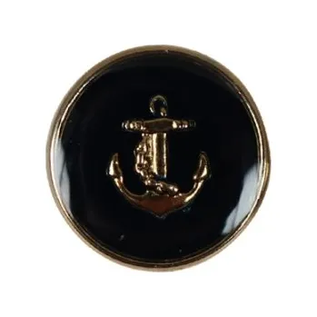 Knoflík Knoflík DILL tmavěmodrý až černý se zlatou kotvou - Tm.modrá, 14mm
