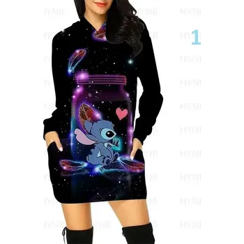 Dámské šaty Lilo & Stitch Dámské letní/jarní šaty s kapucí a dlouhým rukávem "Lilo & Stitch" Barva: 1 (XQQ1XP1058), Velikost: XXXL