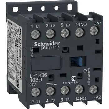 Stykač Schneider Electric LP1K0610MD ministykač 3P (3Z) 6A AC-3 440V - pomocný kontakt 1Z- cívka 220V DC