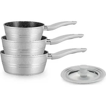 Hrnec Royalty Line RL-FS3M - Sada 3 pánví s poklicí/ nepřilnavý mramorový povrch / stříbrná