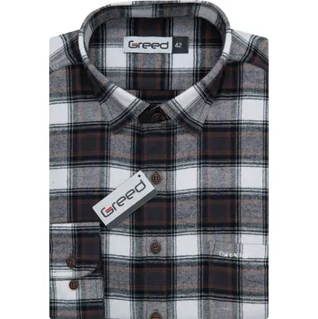 Pánská košile Pánská košile GREED flanelová, šedá károvaná SDF388, dlouhý rukáv, regular fit, vel. 51/52