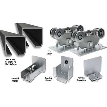 Pohon brány Sada pro výrobu samonosných posuvných vrat do šířky průjezdu 8,5 m FE 98x98x5, 5 rolkové vozíky