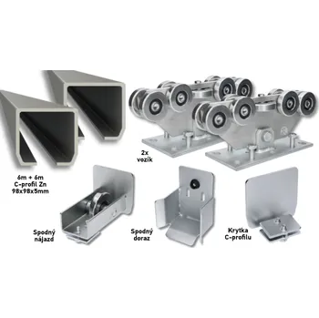 brána Sada pro výrobu samonosné posuvné brány do šířky průjezdu 8,5 m, ZN 98x98x5, 9 válečkových vozíků