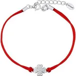 Dětský textilní náramek červený s Brilliance Zirconia na stříbrném čtyřlístku Marsilka PPRZ0489BCL