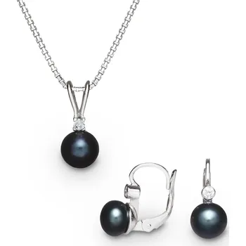 Souprava šperků Souprava náušnic a přívěšku ze stříbra s černými perlami a zirkony 401.90+307.90