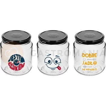 Sklenice Zavařovací sklenice Twist-off 580 ml s barevným potiskem a černým víčkem Ø 82/6 - 3 ks | BROWIN, 132589