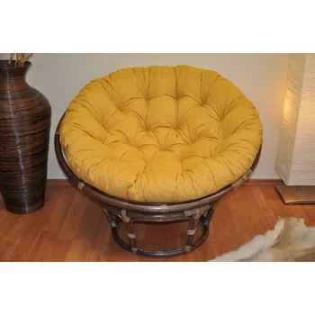 Papasan Nábytek PEGAS Ratanový papasan 110 cm hnědý polstr žlutý melír