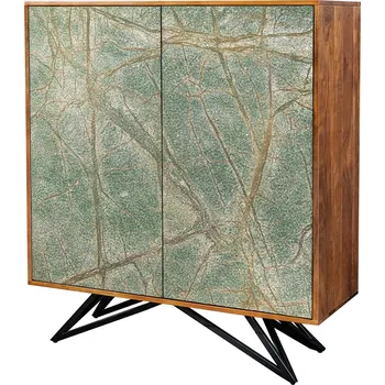 Příborník do zásuvky Moderní art deco příborník Elentia z akáciového dřeva s mramorovým designem v zelené barvě s kovovými nožičkami 120 cm