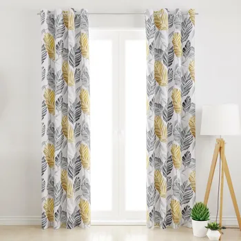 Závěs Závěs dekorační nebo látka, OXY Listy Dorea, šedožlutá, 150 cm