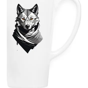 Hrnek latté s potiskem Vlk se šálou