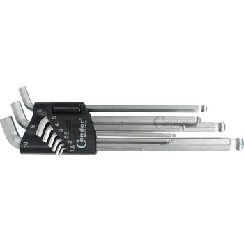 Ruční nářadí Condor klíče zástrčné Inbus 1,5 - 10 mm, s koulí, extra dlouhé, vyhnuté 110°, sada 9 dílů - 100-08047