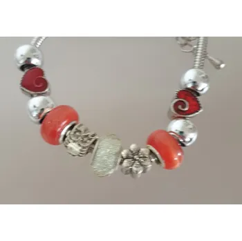 Náramek Náramek hadí ve stylu PANDORA - Valentýn - srdíčka/kočičí oči (délka 19cm)