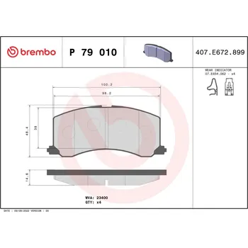 Brzdová destička Sada brzdových destiček, kotoučová brzda BREMBO P 79 010