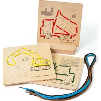 Hračka pro nejmenší Bigjigs Toys Provlékání podle čísel Stavební stroje