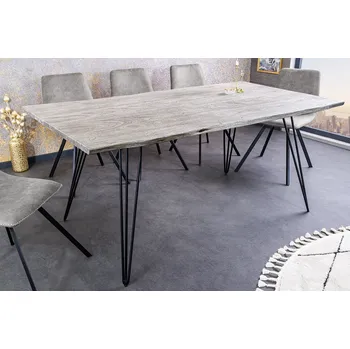 Jídelní stůl Industriální obdélníkový jídelní stůl Moonlight se světlou šedou vrchní deskou z akáciového masivu 140 cm