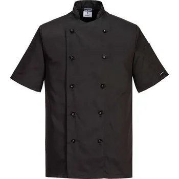 Portwest Rondon C734BKR Kent Chefs s krátkým rukávem černá na knoflíky - XL