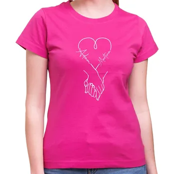 Zamilované tričko - srdce a ruce + vlastní jména, Barva látky růžová , Střih Pánsky / UNISEX, Velikost S