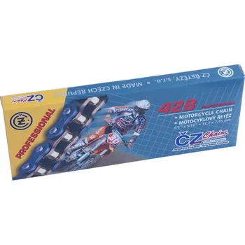 Řetězová sada pro motocykl Řetěz ČZ 428 MX, bezkroužkový, zesílený, zlatý, 134 článků