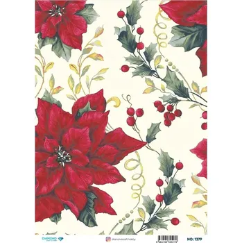 Umělecký papír Cadence Rýžový papír Cadence, A3 - Vánoční růže s cesmínou