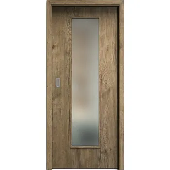 Interiérové dveře SAPELI ELEGANT KOMFORT M55 - CPL LAMINÁT - POSUVNÉ DVEŘE VČ. ZÁRUBNĚ - Dub sherwood Průchozí šířka (cm): 90, Průchozí výška (cm): 197, Typ skla: Satináto bílé