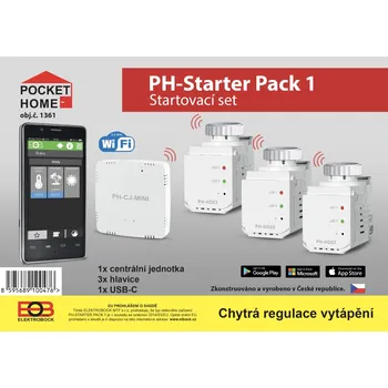 Termostat Elektrobock PH-Starter pack 1,1xcentrální jednotka+ 3x termostatická hlavice,WIFI ovládání