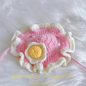 Klobouk Veselý pletený klobouk pro mazlíčky - růžová plumeria,M