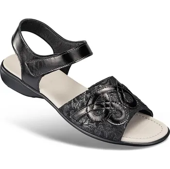 Dámská zdravotní obuv Dámské elegantní sandály s páskem na suchý zip, hladká useň s aplikacemi, černá: 40